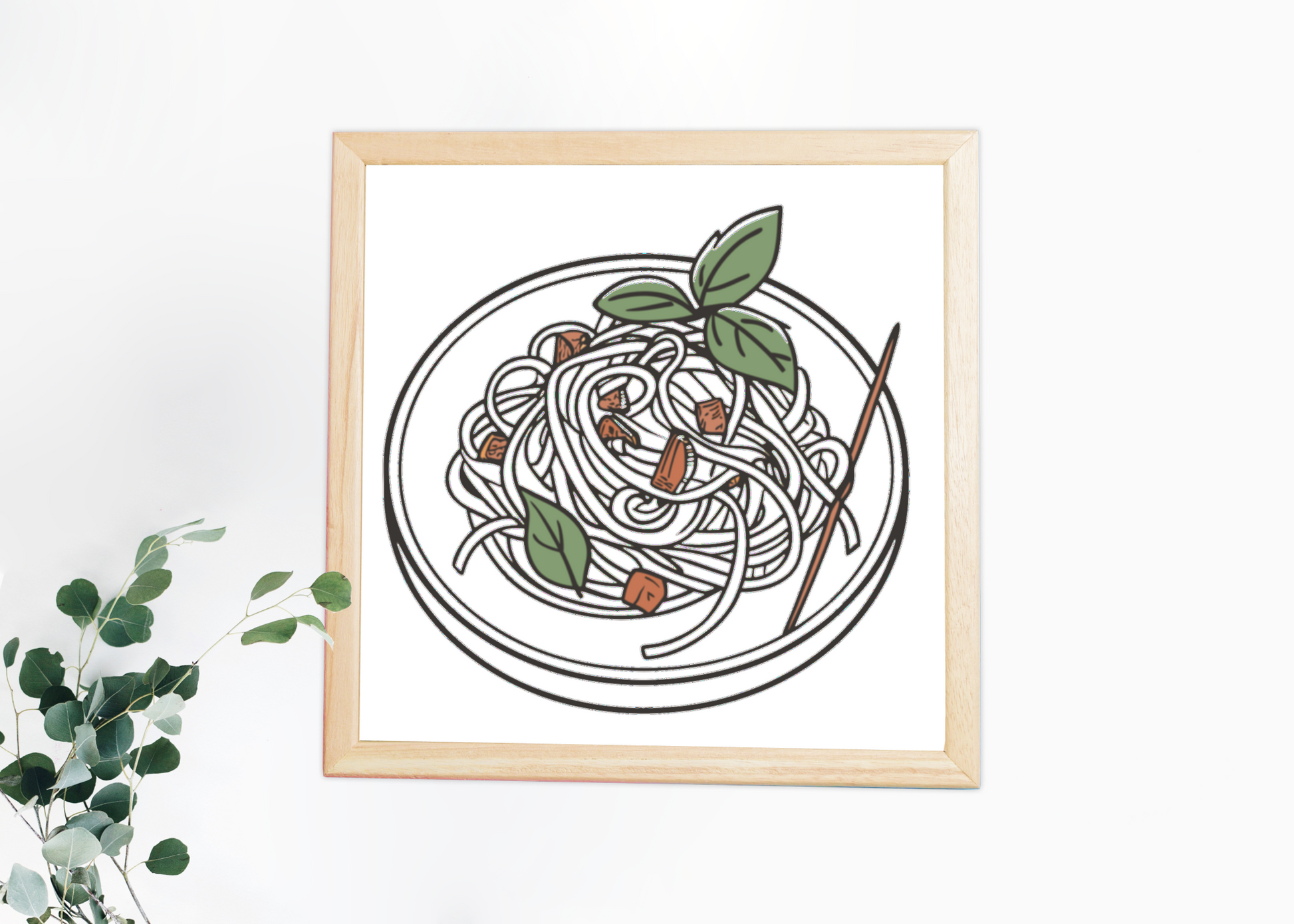 Cadre avec icône de spaghetti savoureux en style dessin pour cuisine italienne