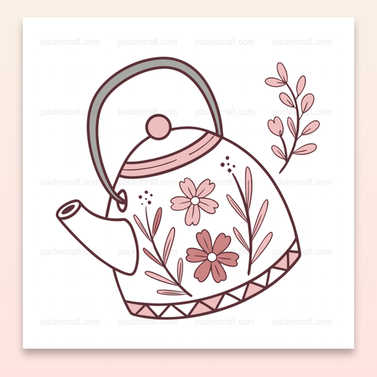 Illustration vectorielle de théière avec motifs floraux pour déco et DIY