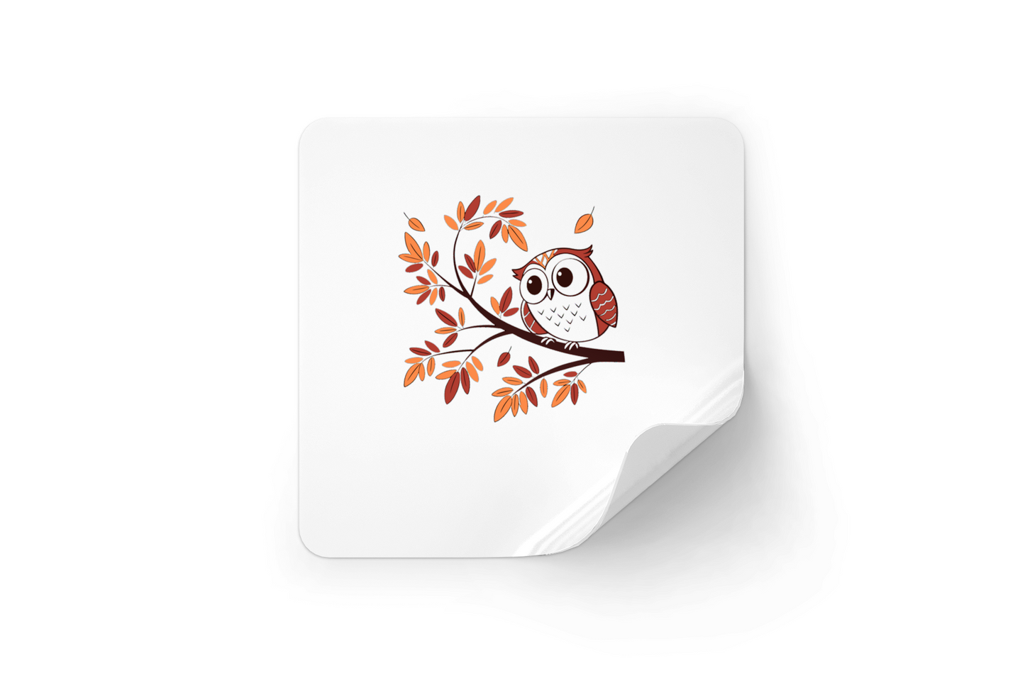 Sticker avec un hibou vintage perché sur une branche dans un décor automnal