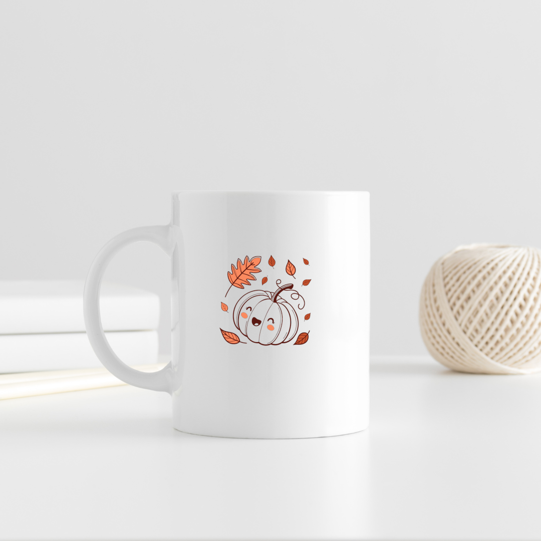 Mug joyeux avec citrouille kawaii, parfait pour célébrer Halloween chaleureusement