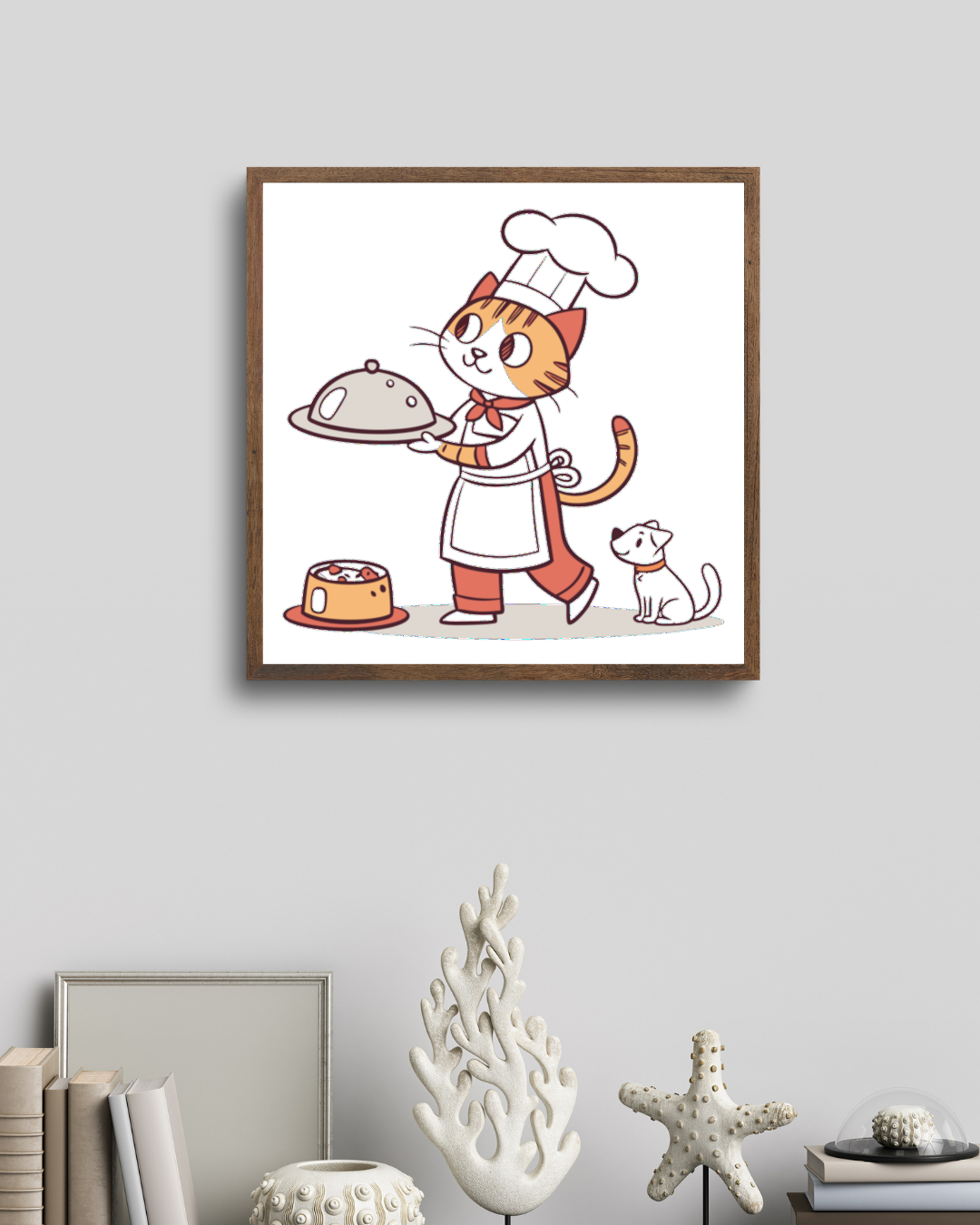Cadre amusant avec illustration de chat en chef serviable et style adorable