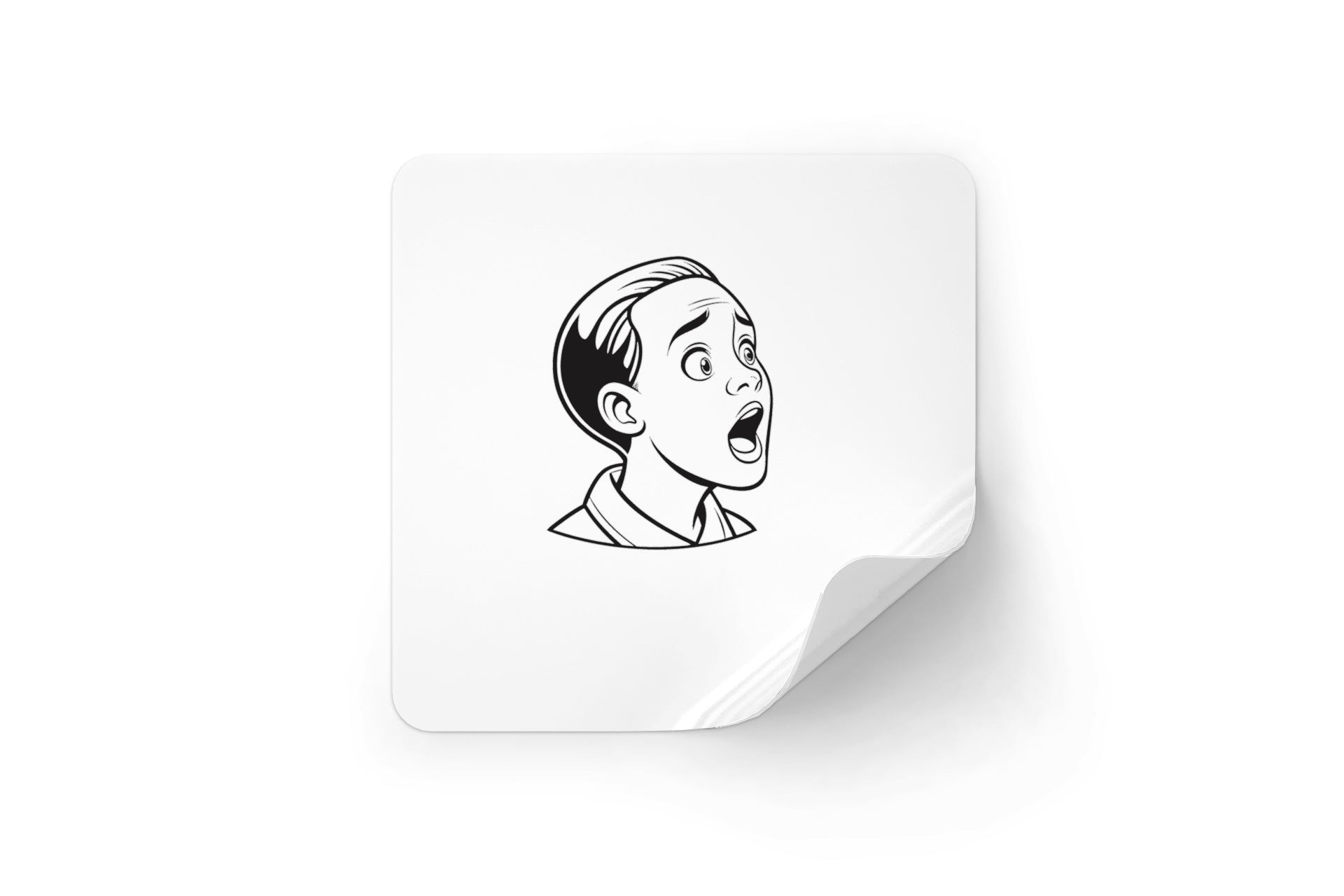 Sticker avec un garçon surpris en style élégant et éducatif sur fond minimaliste