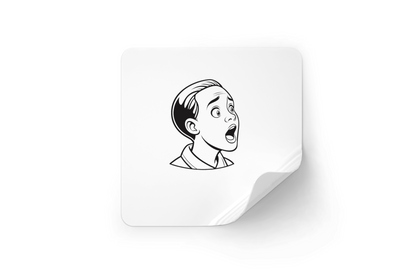 Sticker avec un garçon surpris en style élégant et éducatif sur fond minimaliste