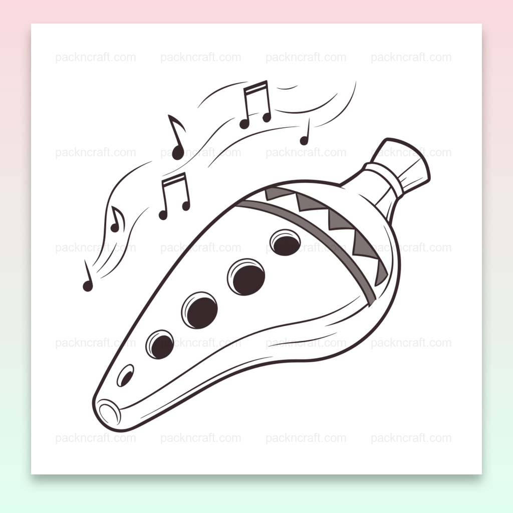 Illustration d'un ocarina avec notes musicales en fichier SVG pour créations musicales et éducatives.