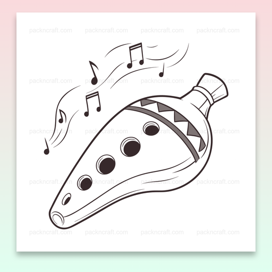 Illustration d'un ocarina avec notes musicales en fichier SVG pour créations musicales et éducatives.