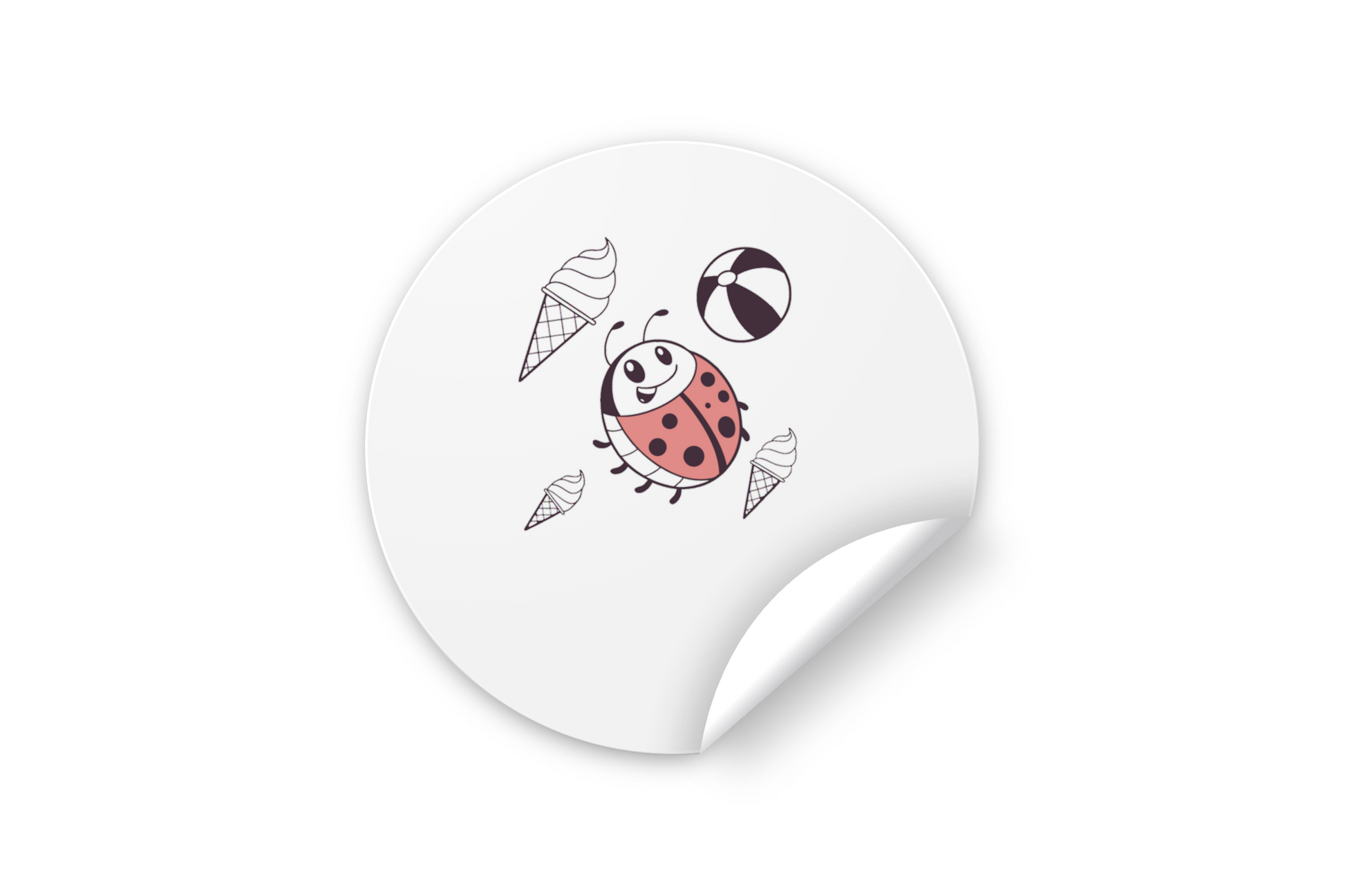 Sticker amusant avec coccinelle colorée, parfait pour un été joyeux et lumineux
