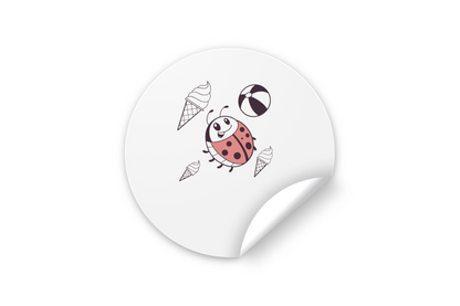 Sticker amusant avec coccinelle colorée, parfait pour un été joyeux et lumineux