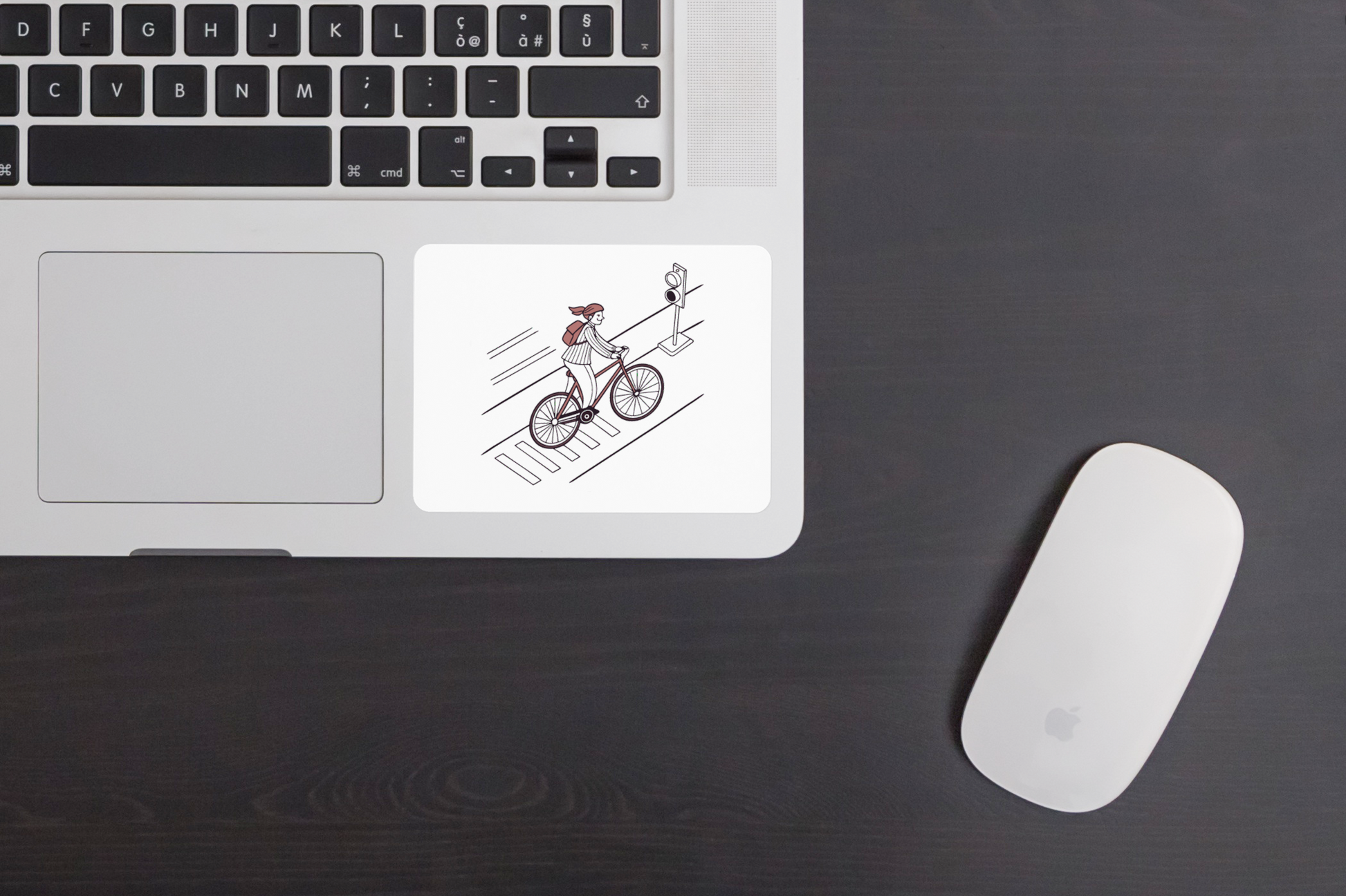 Sticker urbain affichant un cycliste minimaliste sur thème transport, design épuré