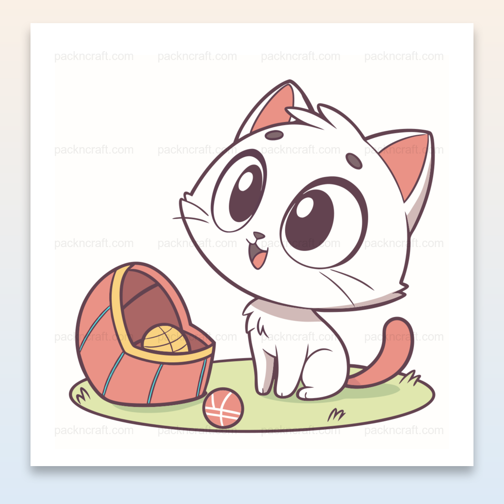 Illustration d'un chat joueur avec une balle, idéale pour projets DIY et déco.