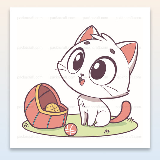 Illustration d'un chat joueur avec une balle, idéale pour projets DIY et déco.