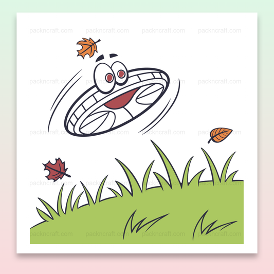 Frisbee souriant en vol dans un style doodle, idéal pour stickers et déco.