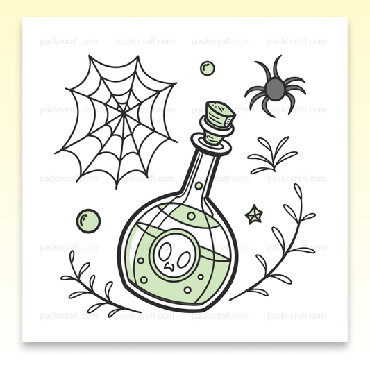 Illustration de potion magique bouillonnante pour Halloween, usage DIY et déco.