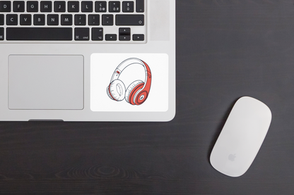 Sticker vibrant avec casque audio, design moderne musique, idéal pour passionnés