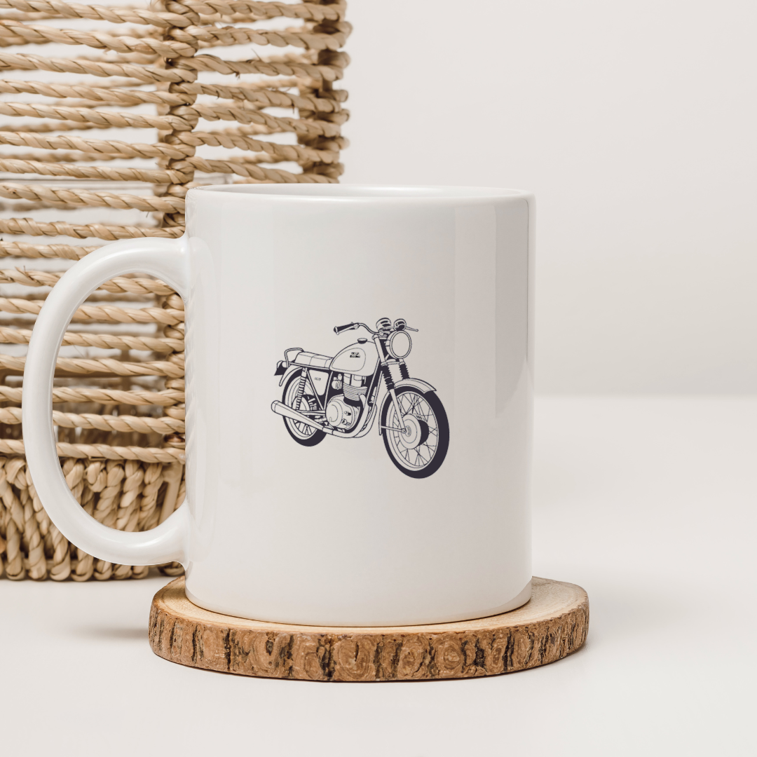 Design Honda CB450 sur mug, parfait pour les amateurs de motos classiques.