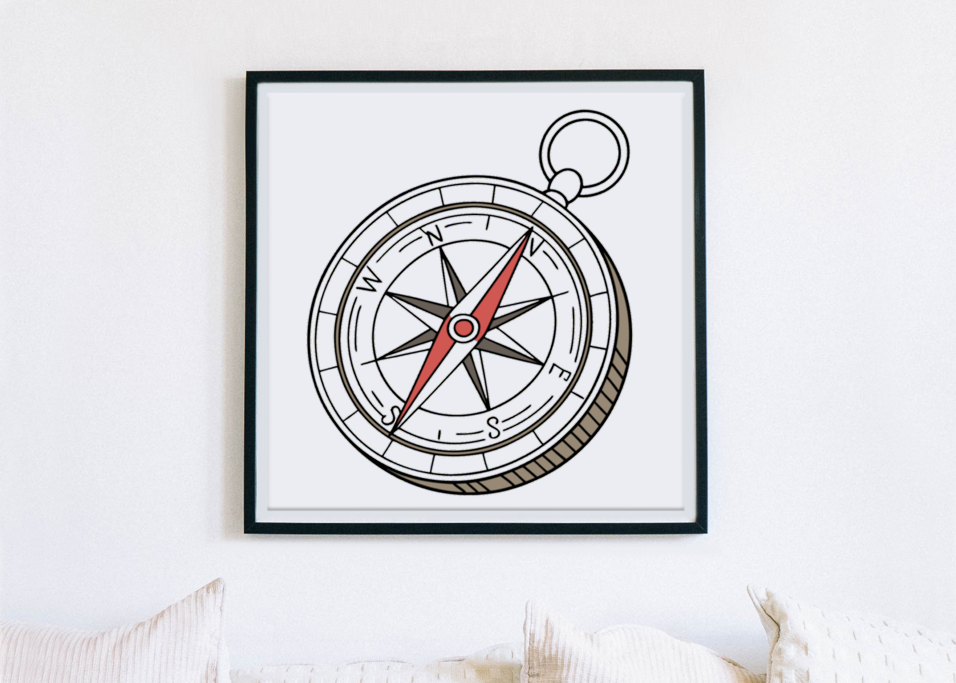 Cadre décoratif avec dessin vectoriel de boussole évoquant l’aventure et le voyage