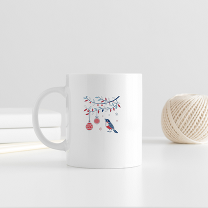 Mug festif avec décor hivernal et oiseau chanteur élégamment illustré