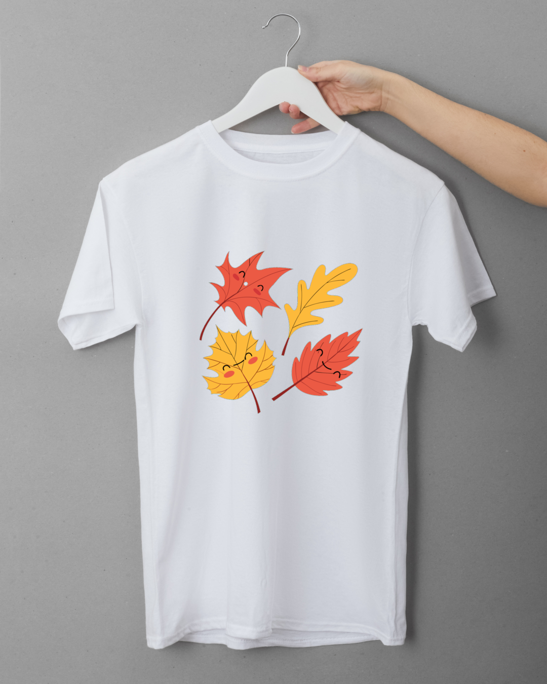 T-shirt automne amusant avec feuilles rieuses colorées en tons pastel