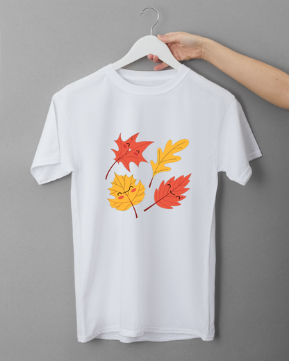 T-shirt automne amusant avec feuilles rieuses colorées en tons pastel
