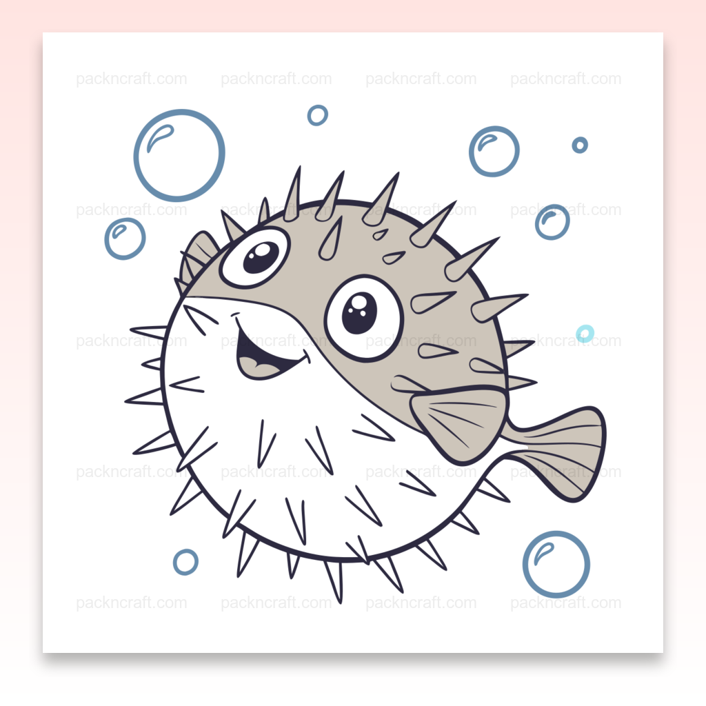 Illustration doodle d'un poisson-ballon joyeux, parfait pour la déco et les projets DIY.