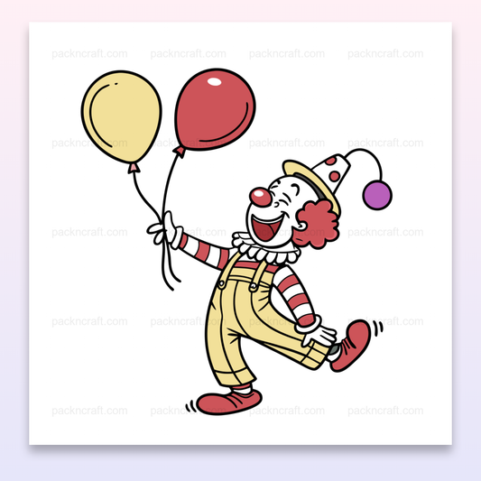 Clown vintage jonglant avec des ballons dans un style rétro joyeux., Clown animé jonglant sur une tasse, ajoutant une touche festive à votre café., Clown coloré jonglant, imprimé sur un tee-shirt pour un look amusant., Clown jongleur encadré, idéal pour la décoration murale créative., Autocollant de clown jongleur, parfait pour embellir vos carnets.