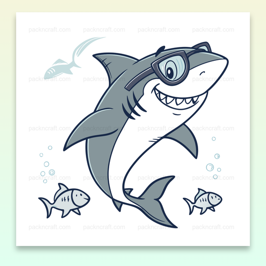 Illustration d'un requin souriant avec des lunettes de soleil, idéal pour créations marines.