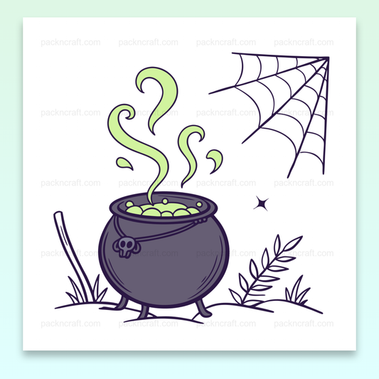 Illustration de chaudron magique fumant pour Halloween, usage créatif