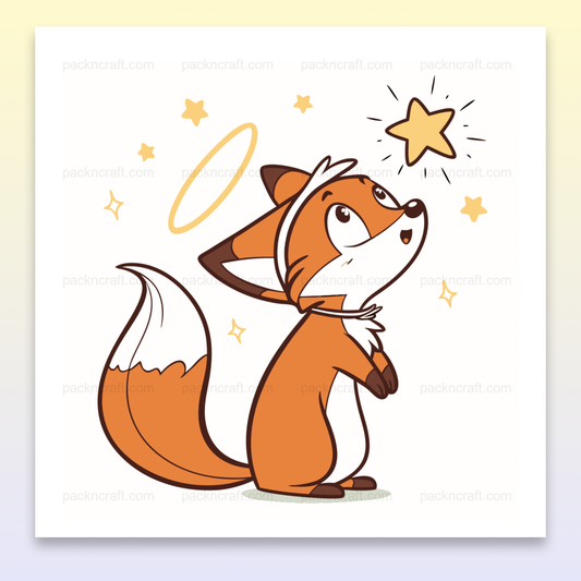 Illustration vectorielle d'un renard émerveillé regardant une étoile, idéale pour des projets créatifs et décoratifs.