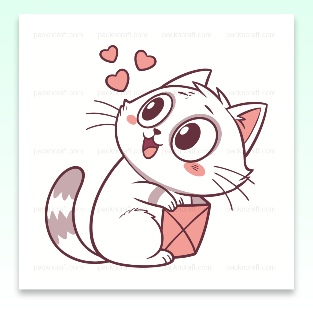 Illustration kawaii d'un chat joueur avec des coeurs, idéale pour papeterie.