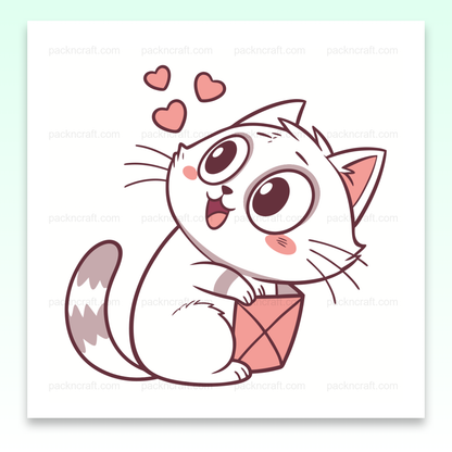 Illustration kawaii d'un chat joueur avec des coeurs, idéale pour papeterie.