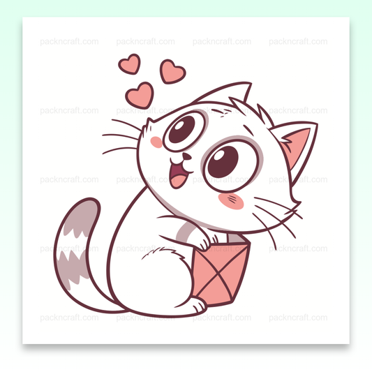 Illustration kawaii d'un chat joueur avec des coeurs, idéale pour papeterie.