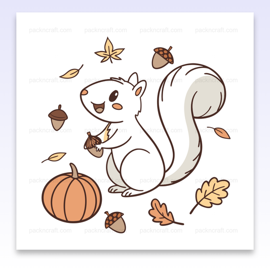 Illustration d'un écureuil joyeux en automne, parfait pour DIY et papeterie