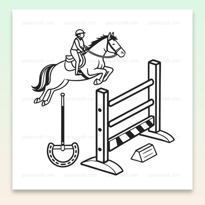 Illustration d'un cavalier sautant une haie, style minimaliste pour usage créatif et éducatif.