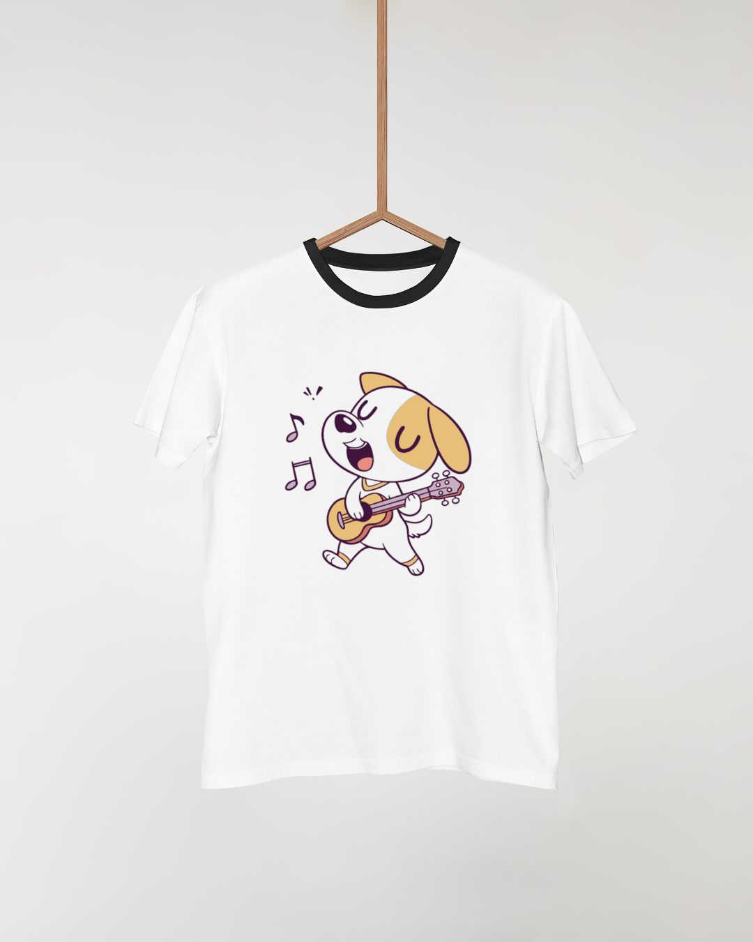 T-shirt avec chien doodle jouant de la guitare dans une ambiance musicale