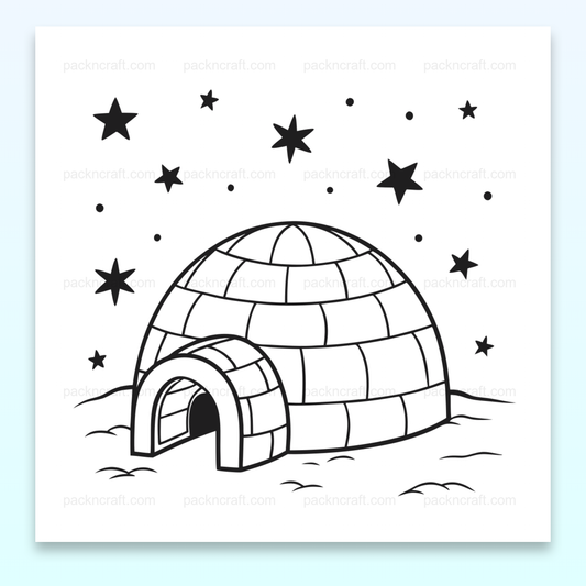 Illustration d'un igloo sous un ciel étoilé, utilisable pour des projets créatifs ou éducatifs.