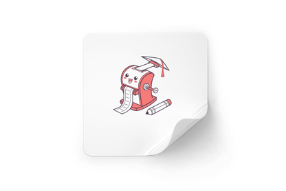Sticker design avec un taille-crayon souriant style kawaii pour une touche éducative
