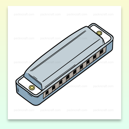 Illustration d'un harmonica en style doodle, idéal pour papeterie et design musical.