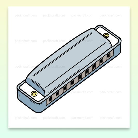 Illustration d'un harmonica en style doodle, idéal pour papeterie et design musical.