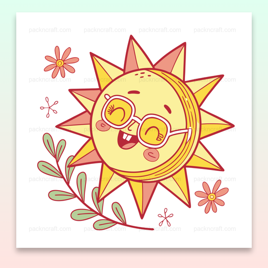 Illustration d'un soleil souriant avec lunettes en style doodle pour usages estivaux