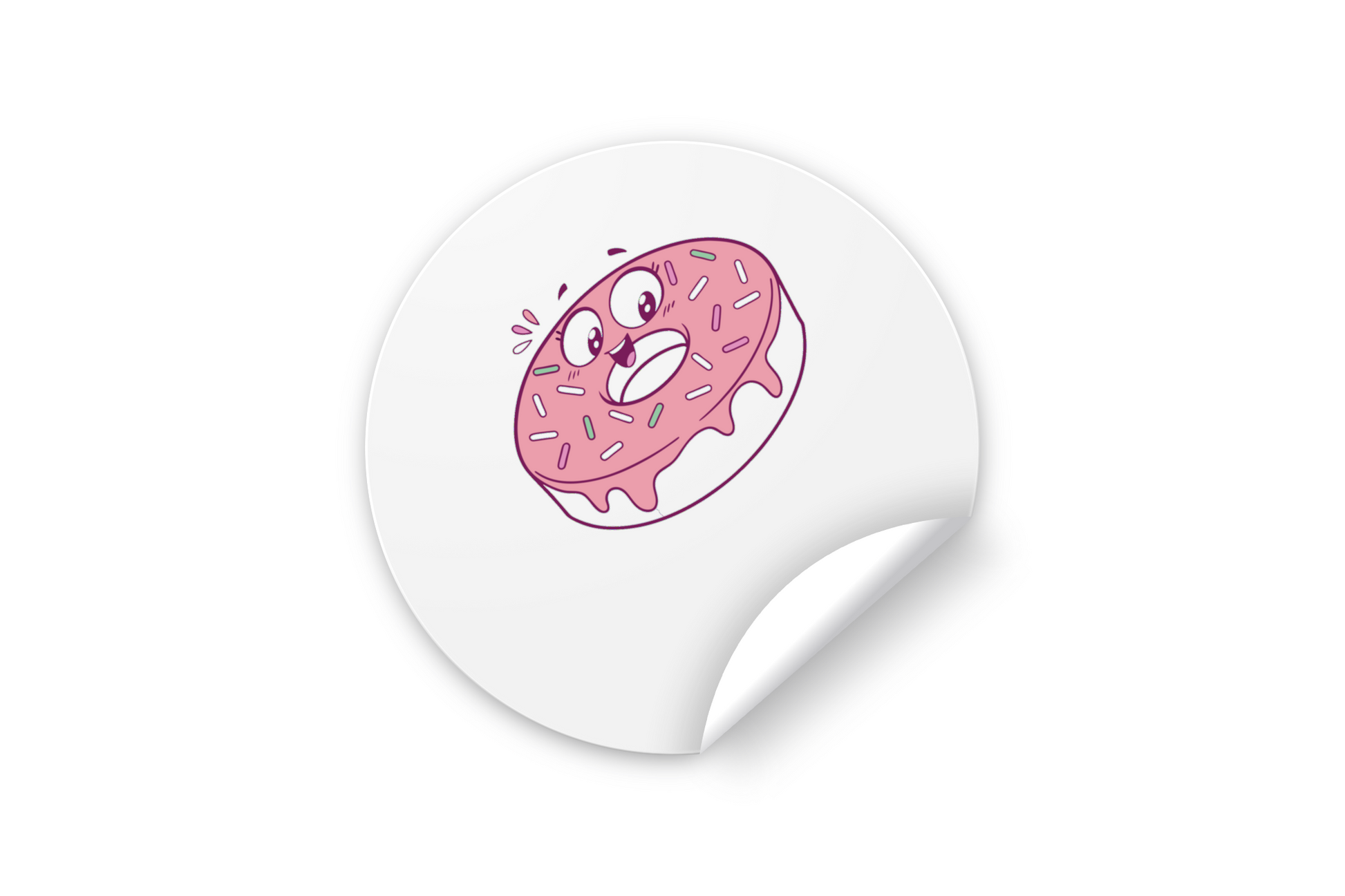 Sticker au design pastel montrant un donut joyeux avec glaçage sucré