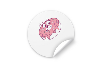 Sticker au design pastel montrant un donut joyeux avec glaçage sucré