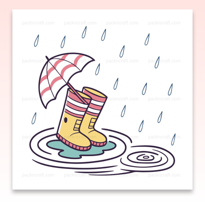 Illustration de bottes de pluie avec parapluie, style doodle, pour projets DIY et éducatifs