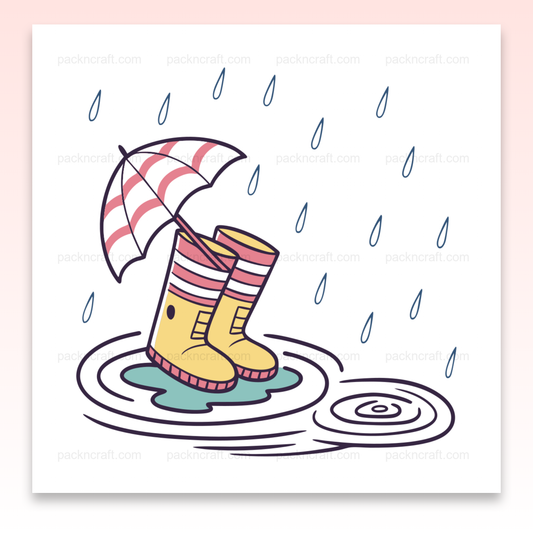 Illustration de bottes de pluie avec parapluie, style doodle, pour projets DIY et éducatifs