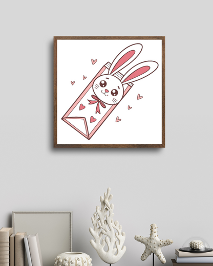 Cadre stylisé avec lapin adorable enveloppé dans des cœurs colorés