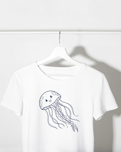 T-shirt avec Médusa souriante en motif marin doux et thème océan vibrant