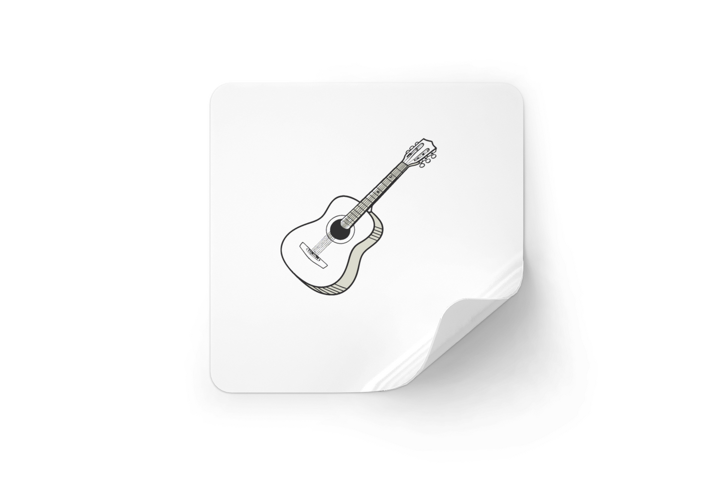 Sticker avec guitare acoustique vibrante sur fond artistique entraînant une ambiance musicale