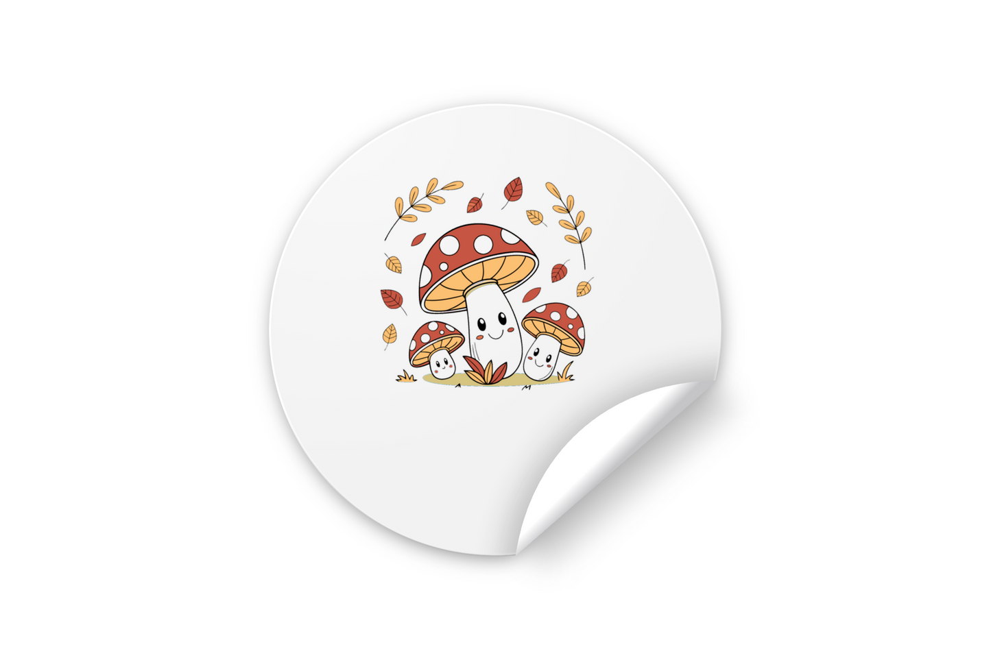 Sticker avec champignons souriants dans une palette pastel sur thème automne