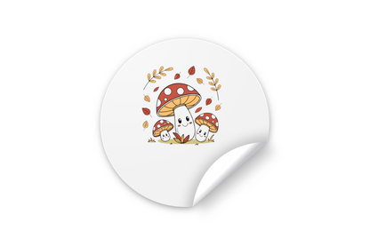 Sticker avec champignons souriants dans une palette pastel sur thème automne
