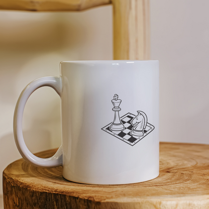 Mug avec cavalier d'échecs en style doodle dans une scène artistique