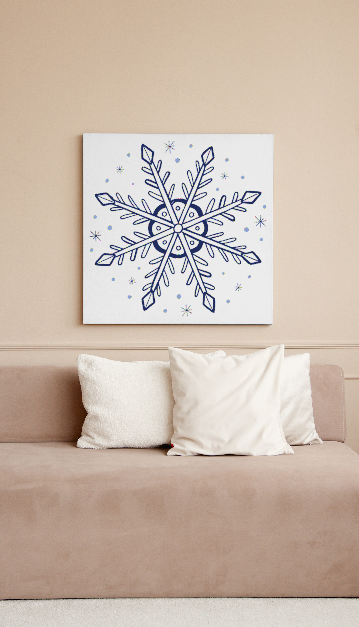 Cadre élégant avec un flocon de neige géométrique pour une déco hivernale mystique