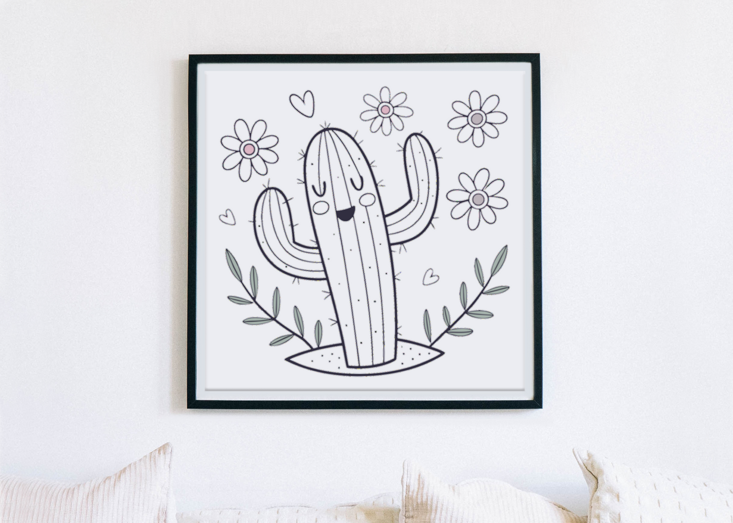 Cadre avec dessin doodle d'un cactus joyeux et floral apportant une touche de nature